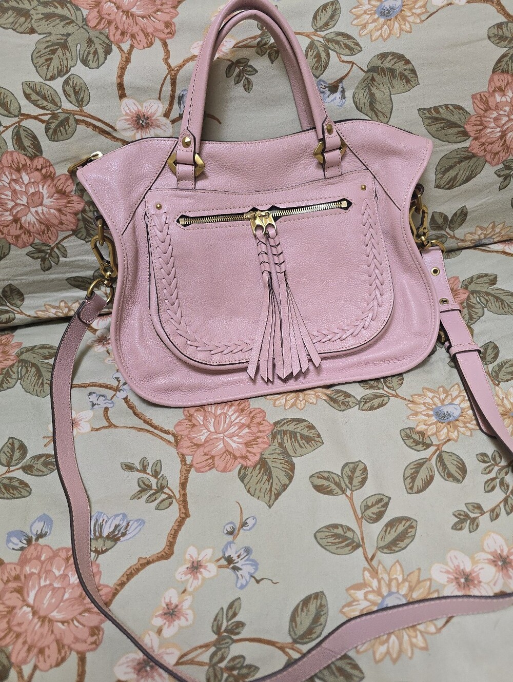 orYany Pink Women's Leather Tassel Satchel Shoulder Bag